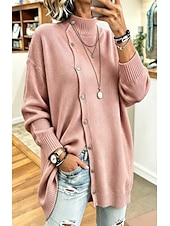  Per donna Dolcevita Cardigan Maglione in maglia a trecce Moda Streetwear Quotidiano Tinta unica A Coste Treccia Dolcevita Bottoni Manica Lunga Top lunghi Maglia Quotidiano Casa Data Bianco Nero