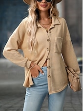  Per donna Camicia Bohemien Vacanza Quotidiano Manica Lunga Top lunghi Casuale Cachi Primavera Autunno Inverno