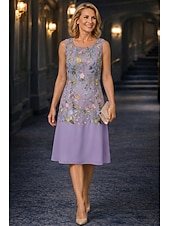 ieftine Seturi de rochii pentru mama-Două Piese Linia -A Lungimea ceaiului Rochie Mama Miresei Lungime Manșon 3/4 Manșon Jumate Scoateți gâtul Elegant Simplu Casual Oficial Invitat la nunta Petrecere Logodnă Șifon Dantelă Rochii jacheta