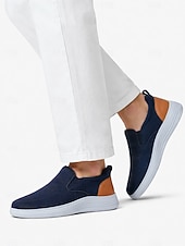 economico Scarpe Casual Slip-On-sneakers slip-on da uomo in maglia blu navy – tessuto elasticizzato traspirante con tallone a contrasto, comfort ultraleggero per camminare, viaggiare e indossare ogni giorno
