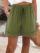 abordables Fondos-Mujer Pantalones cortos de lino y algodón Pantalones de lino y algodón Chinos Pantalón corto Básico Corto Alta cintura Plano Bolsillo Cintura elástica Confortable Suave Cómodo Microelástico Exterior