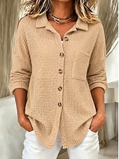  Per donna Camicia Bohemien Vacanza Quotidiano Manica Lunga Top lunghi Casuale Cachi Primavera Autunno Inverno