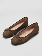 cheap Women's Flats-Women Pink Bow Ballet Flat Shoes - Round Toe Faux Suede Slip On Casual Flats for Casual Commute, Travel, Shopping &amp; Daily Wear