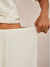  Women's Wide Leg Straight-Leg Trousers Chiffon Elegant Ankle-Length Mid Waist Elastic Waistband Stretchy Casual Daily Holiday Apricot Summer Spring Fall