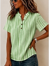 Mujer Blusa Graphic Geométrico Elegante Vacaciones Vintage Manga Corta Henry Collar Tops regulares Casual Azul Piscina Rosa Verde Trébol Verano Primavera