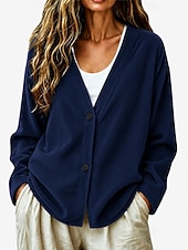  Cardigã feminino canelado com decote em V - blusa casual confortável com botões frontais e jaqueta casual.