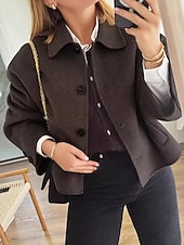  Women's Casual Jacket Comfortable Pocket Buttons Elegant Formal Casual Short Lapel Regular Fit Long Sleeve Outerwear dark brown Black Fall Winter