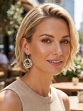 abordables Pendiente de mujer-Pendientes colgantes triples de estilo bohemio para mujer, pendientes de aro superpuestos de aleación en tonos oro, plata y oro rosa, joyería ligera y llamativa para vacaciones, fiestas y viajes. &amp;uso