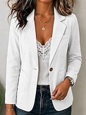 Damen Blazer Atmungsaktiv Patchwork Tasche Knöpfe Vintage Lässig Gekerbtes Revers Normale Passform Langarm Oberbekleidung Weiß Babyblau Khaki Frühling Herbst