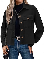  Women's Shirt Jacket Corduroy Jacket Casual Jacket Lightweight Pocket Buttons Fashion Casual Short Lapel Regular Fit Long Sleeve Outerwear dark brown claret turmeric Spring Fall