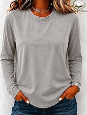  Pentru femei 100% Βαμβάκι Tricou Spălat Spălare acidă Spălare vintage Culoare solidă Epocă Modă Stilat Manșon Lung Mâneci raglan Stil Nautic Topuri obișnuite Casual Plajă Albastru piscină Trifoi Gri
