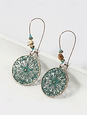 baratos Brinco Feminino-Brincos femininos boêmios vazados redondos, brincos pendentes vintage em liga metálica com filigrana, perfeitos para férias de verão, praia, festivais, brunch, looks casuais e resorts.