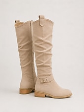 cheap Slouch Boots-Women's Suede Knee-High Boots with Slouchy Design - Perfect for Fall Fashion, Casual Outings, and Outdoor Adventures