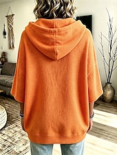  Lässiger Damen-Pullover-Hoodie – weicher 3/4-Kurzarm-Hoodie in Smaragdgrün, Orange und Grau, ideal für Sommer und Herbst