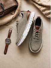 abordables Baskets Décontractées-baskets à lacets en tricot respirant pour hommes – chaussures de course décontractées légères avec semelle coussinée pour la marche et le quotidien