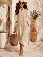  Women's Midi Dress Velvet Dress Elegant Vacation Regular Fit Plain Long Sleeve V Neck White Black Pink Sky Blue Summer Spring