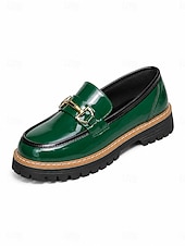 billiga Lätta damskor-mörkgröna damloafers i lackkonstläder - eleganta horsebit slip-on-skor med låg sula för daglig kontorspendling, professionella arbetskläder