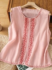  Per donna Top estivi Patchwork Ricamato Vintage Senza Maniche Casuale Quotidiano Blu chiaro Nero Rosa Albicocca Estate Primavera