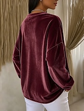  Per donna Maglietta in velluto Tinta unica Base quotidiana Manica Lunga Girocollo Top Regolari Casuale Rosso violaceo Nero Rosa Azzurro cielo Verde Autunno
