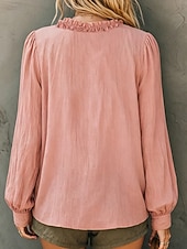  Per donna Blusa Arricciato Semplice Elegante Casual Manica Lunga Scollo a V Top Regolari Casuale Quotidiano Blu Bianco Giallo Rosa Estate Primavera