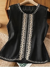  Per donna Top estivi Patchwork Ricamato Vintage Senza Maniche Casuale Quotidiano Blu chiaro Nero Rosa Albicocca Estate Primavera