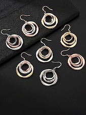 abordables Pendiente de mujer-Pendientes colgantes triples de estilo bohemio para mujer, pendientes de aro superpuestos de aleación en tonos oro, plata y oro rosa, joyería ligera y llamativa para vacaciones, fiestas y viajes. &amp;uso