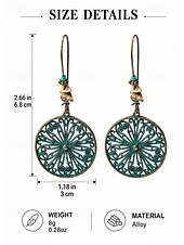 baratos Brinco Feminino-Brincos femininos boêmios vazados redondos, brincos pendentes vintage em liga metálica com filigrana, perfeitos para férias de verão, praia, festivais, brunch, looks casuais e resorts.