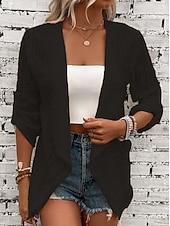  Women's Lace Blazer Suits Lightweight Open Front Elegant Plain Casual Regular Notch Lapel Regular Fit 3/4 Length Sleeve Outerwear White Orange-red Black Fall