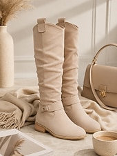 baratos Botas Slouch-Mulheres Botas Botas de motociclista Botas Cowboy Sapatos de camurça Ao ar livre Diário Botas Longas Presilha Sem Salto Ponta Redonda Vintage Casual Minimalismo Couro Sintético zíper Preto Cinzento