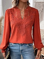  Per donna Blusa Tessuto Semplice Elegante Casual Manica Lunga Scollo a V Top Regolari Casuale Quotidiano Blu Bianco Rosso Estate Primavera