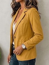  Damen Blazer Atmungsaktiv Patchwork Tasche Knöpfe Vintage Lässig Gekerbtes Revers Normale Passform Langarm Oberbekleidung Weiß Babyblau Khaki Frühling Herbst