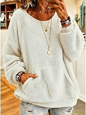  Per donna Felpa Pullover Caldo Vintage Morbido Manica Lunga Girocollo Top Regolari Casuale Casa Streetwear Blu Bianco Nero Arancione Marrone Autunno Inverno