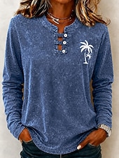  Pentru femei 100% Βαμβάκι Cămașă Henley Epocă Modă Stilat Manșon Lung Topuri obișnuite Casual Plajă Albastru piscină Negru Roz Îmbujorat Vară Primăvară Toamnă