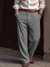 economico Attività commerciale-Per uomo Pantaloni di Lino Pantaloni Pantaloni Eleganti Pantaloni casual Tasca Elastico in vita Gamba Dritta Semplice Confortevole Traspirante Lunghezza intera Casuale Quotidiano Affari Moda