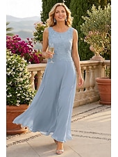 preiswerte Mamas Kleidersets-Zweiteilig A-Linie Bodenlang Kleid für Hochzeitsgäste Brautmutterkleid Dreiviertelarm U-Boot-Ausschnitt Elegant Einfach Minimalistisch Formell Hochzeitsgast Chiffon mit Spitze
