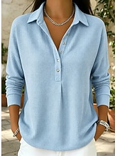 economico Bluse Semplici-felpe da donna waffle semplici vintage basic classiche maniche lunghe girocollo top regolari casual