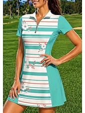 ieftine Rochie de femei-Pentru femei Floral Dungi Rochie sport Rochie polo de tenis Manșon scurt Quarter Zip UPF50+ Elastic Κατά του ιδρώτα Respirabil Volei Tenis Golf Răsfrânt Guler cu fermoar Rochii Rosu Albastru Mov