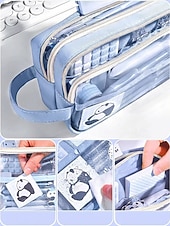 preiswerte Kinder- und Teenager-Rucksäcke-Blau  &amp;Lila Federmäppchen für Schüler, Polyester-PVC-Doppelreißverschlusstasche, großer, transparenter Schreibwarenorganizer für Schulanfang, Unterricht und Prüfungen &amp; reisen