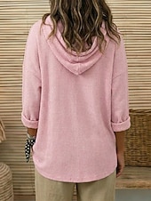  Women's Casual Vintage Waffle Hoodies Drawstring Texture Hooded Daily Khaki Pink Fall Winter