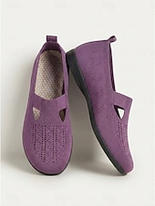 halpa Naisten matalakantaiset kengät-Naisten violetit, hengittävät neulekengät, leveälestiset, ballerinat – kevyet, joustavat slip-on-kengät, minimalistinen rento tyyli kävelyyn, töihin, matkoille ja jokapäiväiseen mukavuuteen