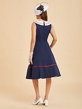 baratos Vestidos-Anos 50 Retro Vintage Até os Joelhos Vestidos Rockabilly Vestido Flare Sem Mangas Côr Sólida Fantasia Mulheres Carnaval Baile de Máscaras Baile de Formatura Festa de Noite Festa de Noivado Adulto