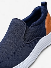economico Scarpe Casual Slip-On-sneakers slip-on da uomo in maglia blu navy – tessuto elasticizzato traspirante con tallone a contrasto, comfort ultraleggero per camminare, viaggiare e indossare ogni giorno