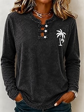  Pentru femei 100% Βαμβάκι Cămașă Henley Epocă Modă Stilat Manșon Lung Topuri obișnuite Casual Plajă Albastru piscină Negru Roz Îmbujorat Vară Primăvară Toamnă