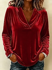  Per donna Blusa Top Eleganti camicetta di velluto Tinta unica Elegante Carino Manica Lunga Scollo a V Top Regolari Casuale Nero Giallo Rosa Rosso Azzurro cielo Autunno Inverno