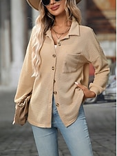  Per donna Camicia Bohemien Vacanza Quotidiano Manica Lunga Top lunghi Casuale Cachi Primavera Autunno Inverno