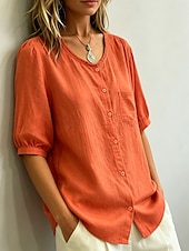  Damen Bluse Textur Einfach Stilvoll Lässig Halbarm Rundhalsausschnitt Normale Oberteile Lässig Täglich Blau Orange Beige Sommer Frühling
