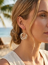 abordables Pendiente de mujer-Pendientes colgantes triples de estilo bohemio para mujer, pendientes de aro superpuestos de aleación en tonos oro, plata y oro rosa, joyería ligera y llamativa para vacaciones, fiestas y viajes. &amp;uso