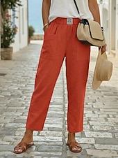  Damen Hose aus Baumwollleinen Stoffhosen Sommerhose 100% Baumwolle solide Klassisch Knöchellang Mittlere Taille Tasche Baggy Elastisches Kordelzugdesign Komfort Atmungsaktivität Weich Mikroelastisch