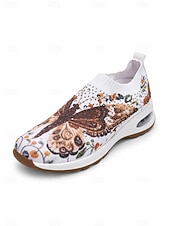 abordables Zapatillas de mujer-Zapatillas sin cordones con estampado de mariposas vibrantes para mujer con colchón de aire: zapatos de punto transpirables para caminar para ejercicio ligero y salidas informales