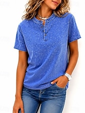 cheap Plain tee-SoftFade™ Women's 100% Cotton Henley Shirt Vintage Fashion Stylish Short Sleeve Regular Tops Casual Beach Blue Khaki Black Purple Orange Spring